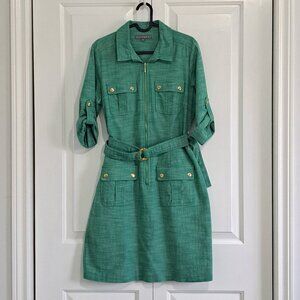 Sharagano Green Half Sleeve Half Zip Dress with Belt